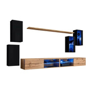 Set di mobili per soggiorno SWITCH XXV – LED – Nero e Rovere – Design sospeso