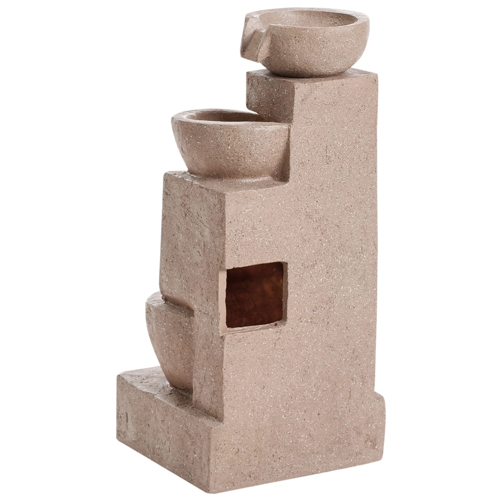 Fontana da giardino in resina marrone chiaro per esterni, design moderno