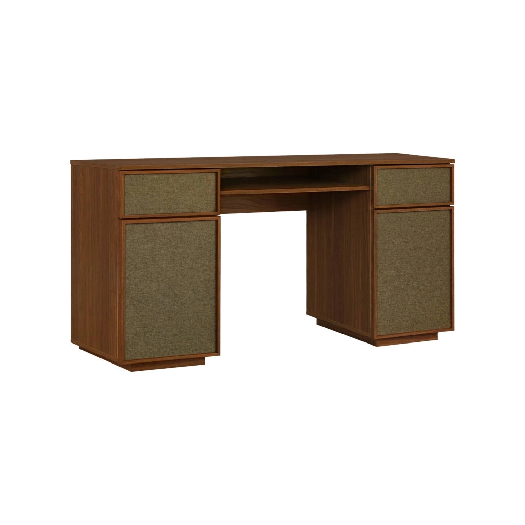 Scrivania decorativa in legno e tessuto 2 ante 2 cassetti 1 nicchia,