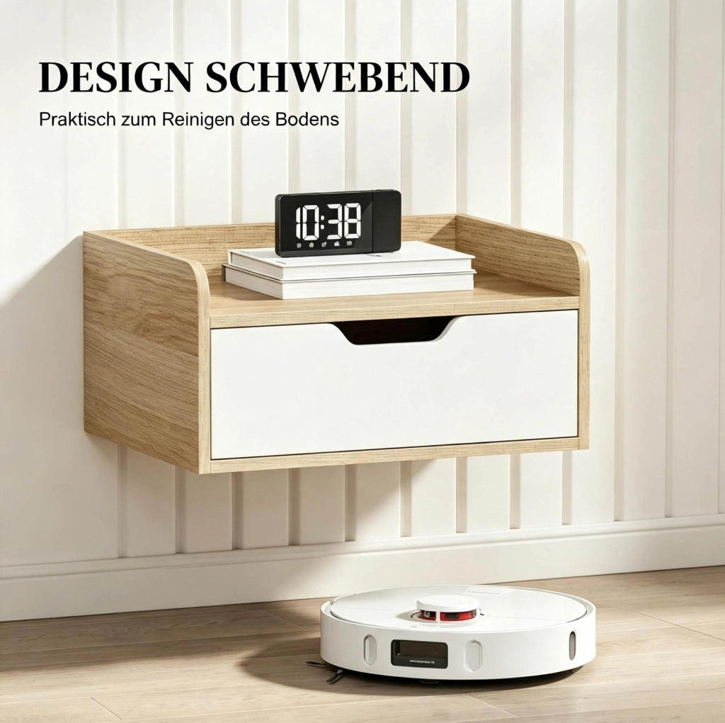 Set 2 comodini sospesi con cassetto, mensola rialzata e pannello truciolare