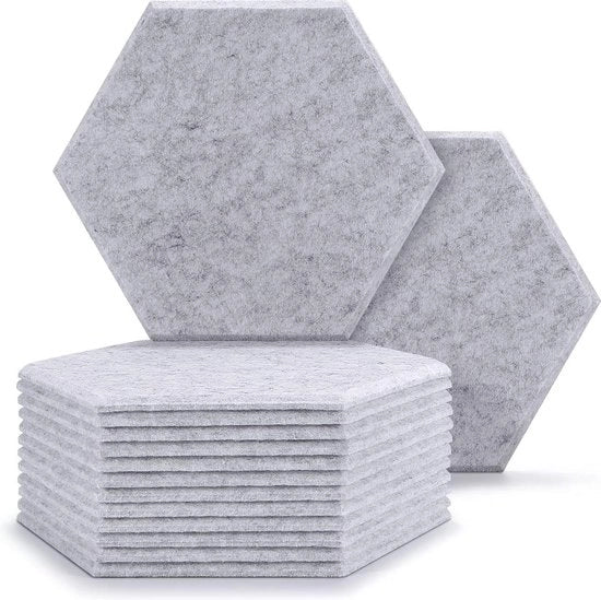 Pannelli di assorbimento acustico a sei angoli, 12 pezzi, 30 x 26 x 9 cm - pannelli di isolamento acustico, piastrelle grigio-argento