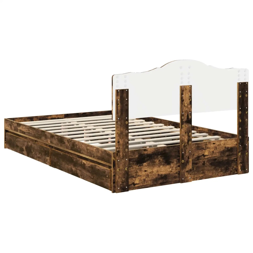 Letto con Contenitore con testiera Rovere fumé 135 x 190 cm