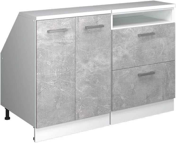 Set di mobili sottotetto Rion, Calcestruzzo, 120 cm Set di 2 carcasse armadio profondità 60 cm, adatto per il salvaspazio sotto tetti spioventi