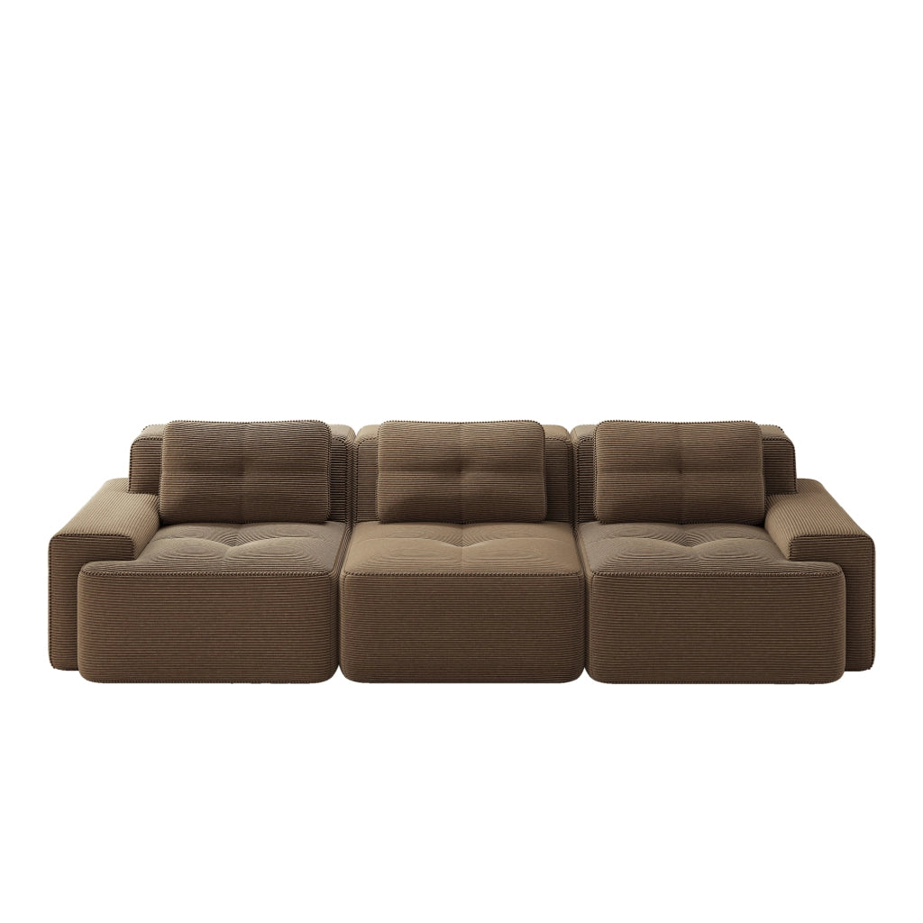 Divano Modulare Angolare 3 Posti ¨C MINIMAL ¨C Velluto a Coste, Marrone, Chaise Longue