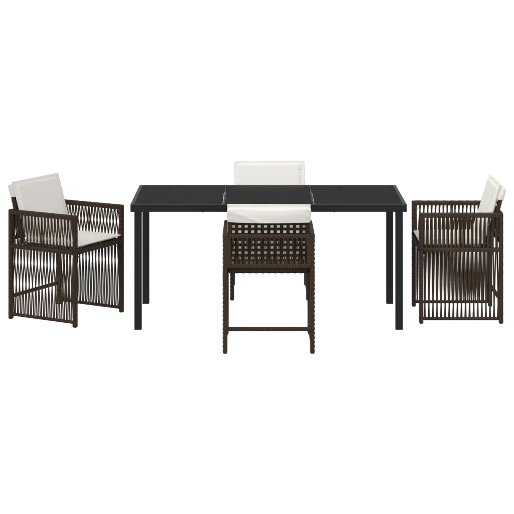 Set da Pranzo da Giardino 5 Pezzi con Cuscini Marrone Rattan Polietilene