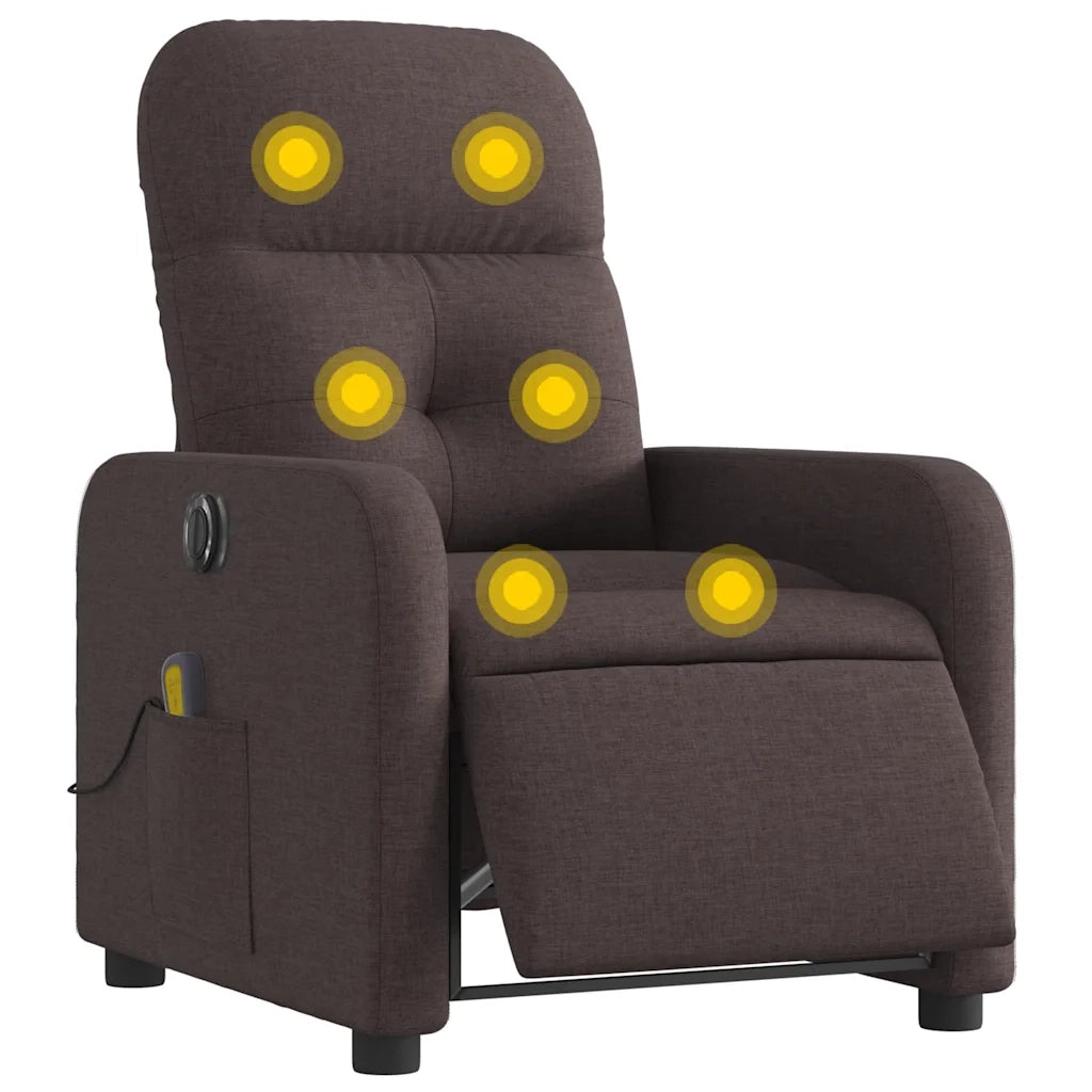 Divano Sedia-Poltrona Massaggio Reclinabile Elettrica Marrone Scuro Tessuto 608056