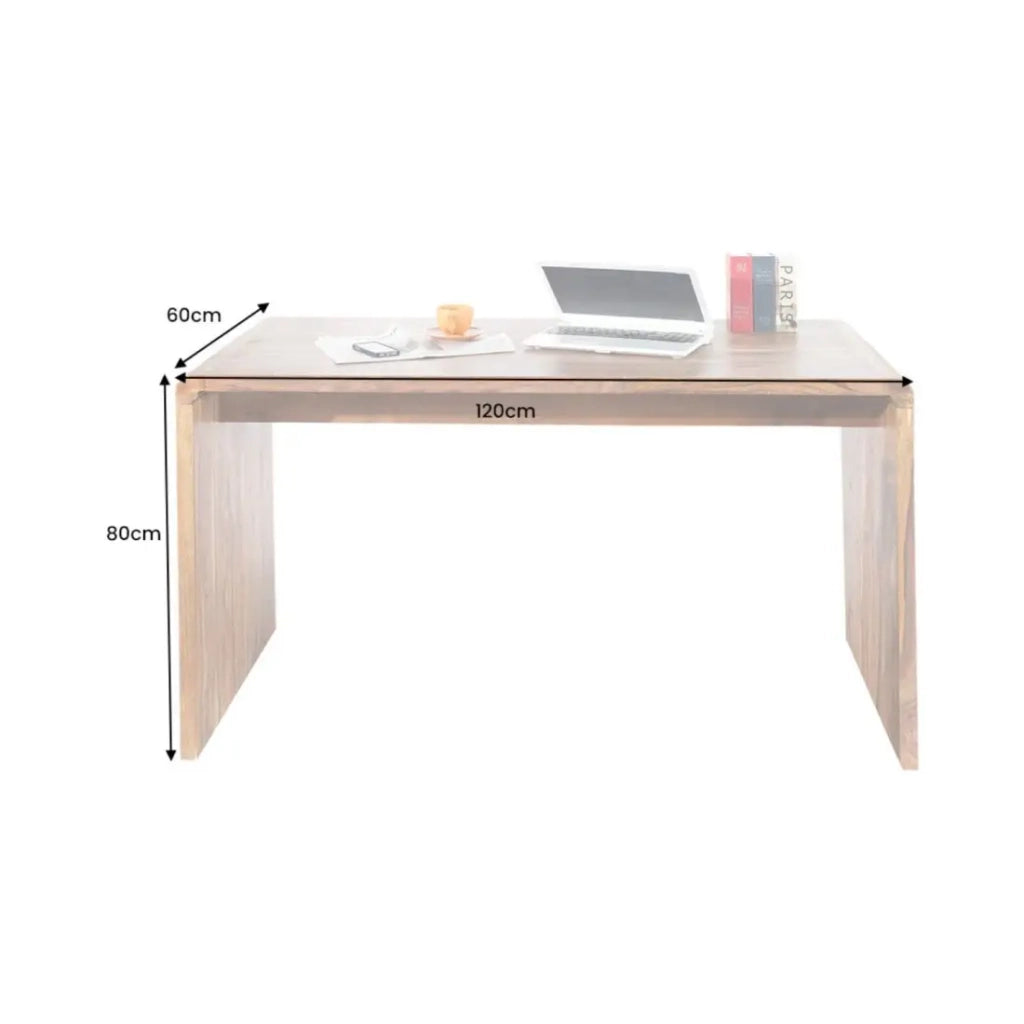 Scrivania retta NOMA 120 cm in legno massiccio di Sheesham verniciato – Angoli arrotondati e stile rustico