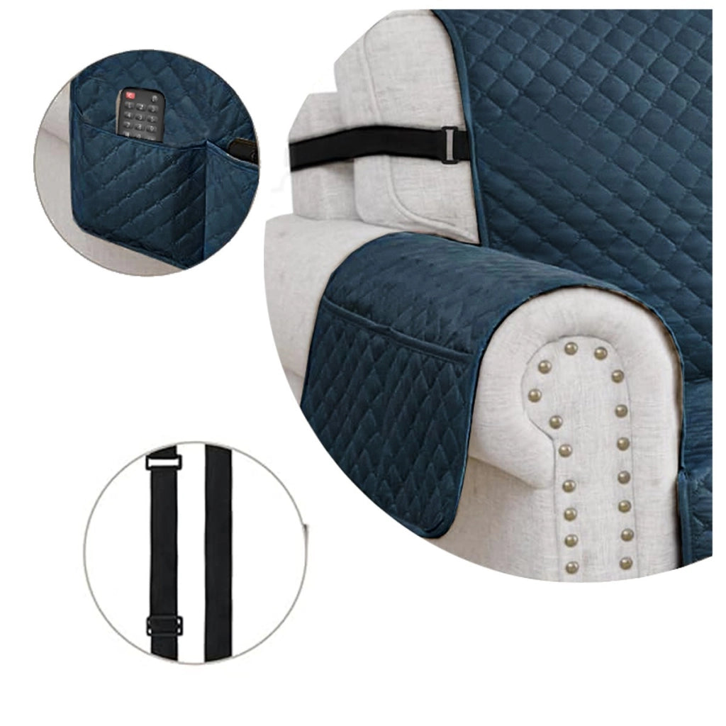Copridivano Impermeabile Tasche Laterali Proteggi Divano Antimacchia Antiscivolo 2 Posti Blu
