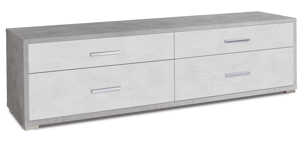 Mobile con 4 Cassetti 179x50x47 cm Cemento/Ossido Bianco