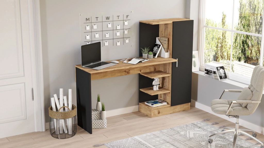 Scrivania in legno "CT2" - 152 x 40 x 120 cm - Pino Atlantico Nero