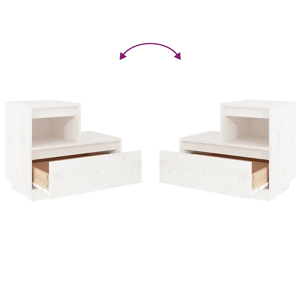 Comodini Bianchi 2 pz-Set di 2 Tavolino da notte 60x34x51 cm in Legno Massello di Pino