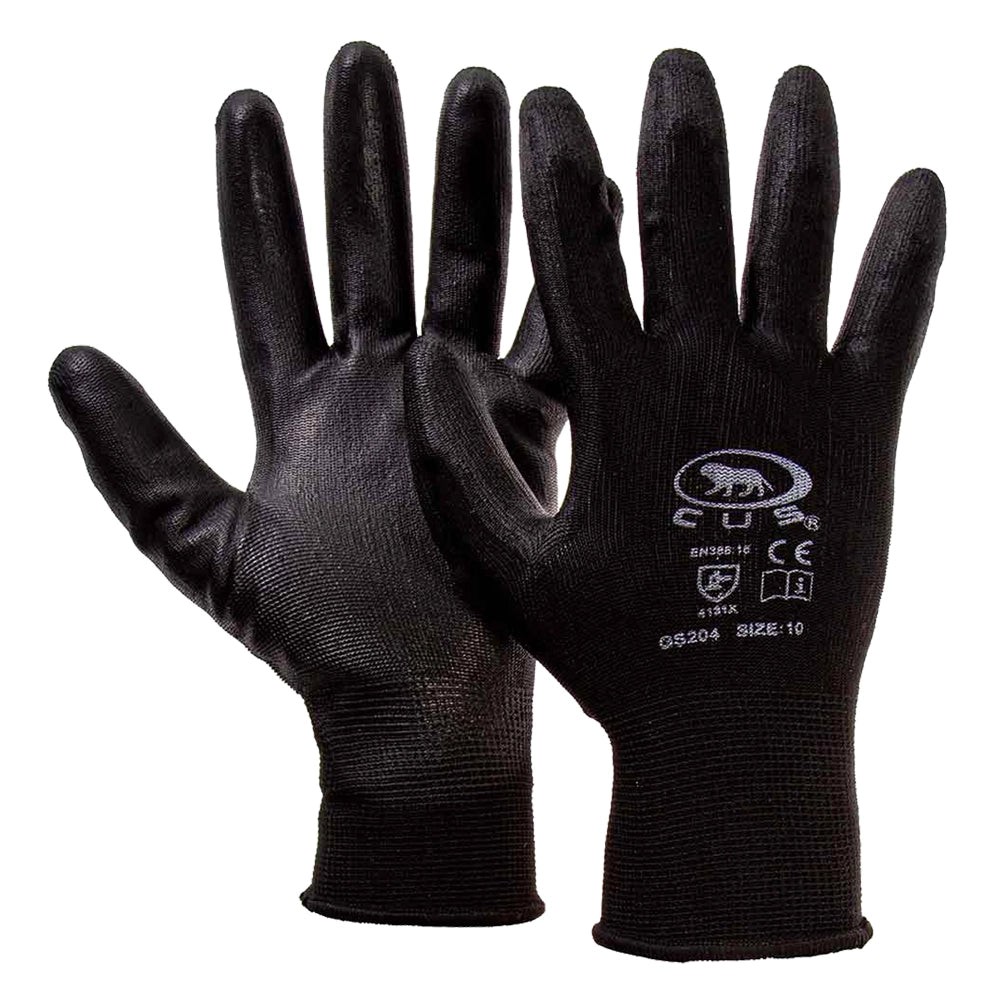 GUANTI POLIESTERE / POLIURETANO Tg. 10 (XL) - palmo nero- 12 coppia  - BricoGo