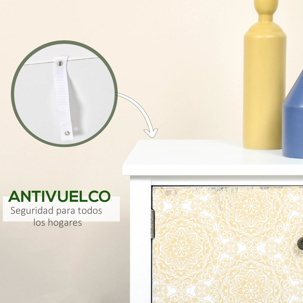 Comodino con 2 Cassetti e 3 Scomparti ¨C zephmum ¨C Bianco 68x34x80 cm