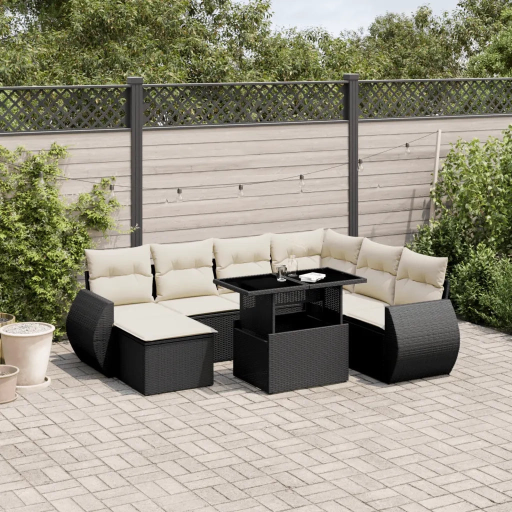 Set Divani da Giardino con Cuscini 8 pz Nero in Polyrattan 3268696