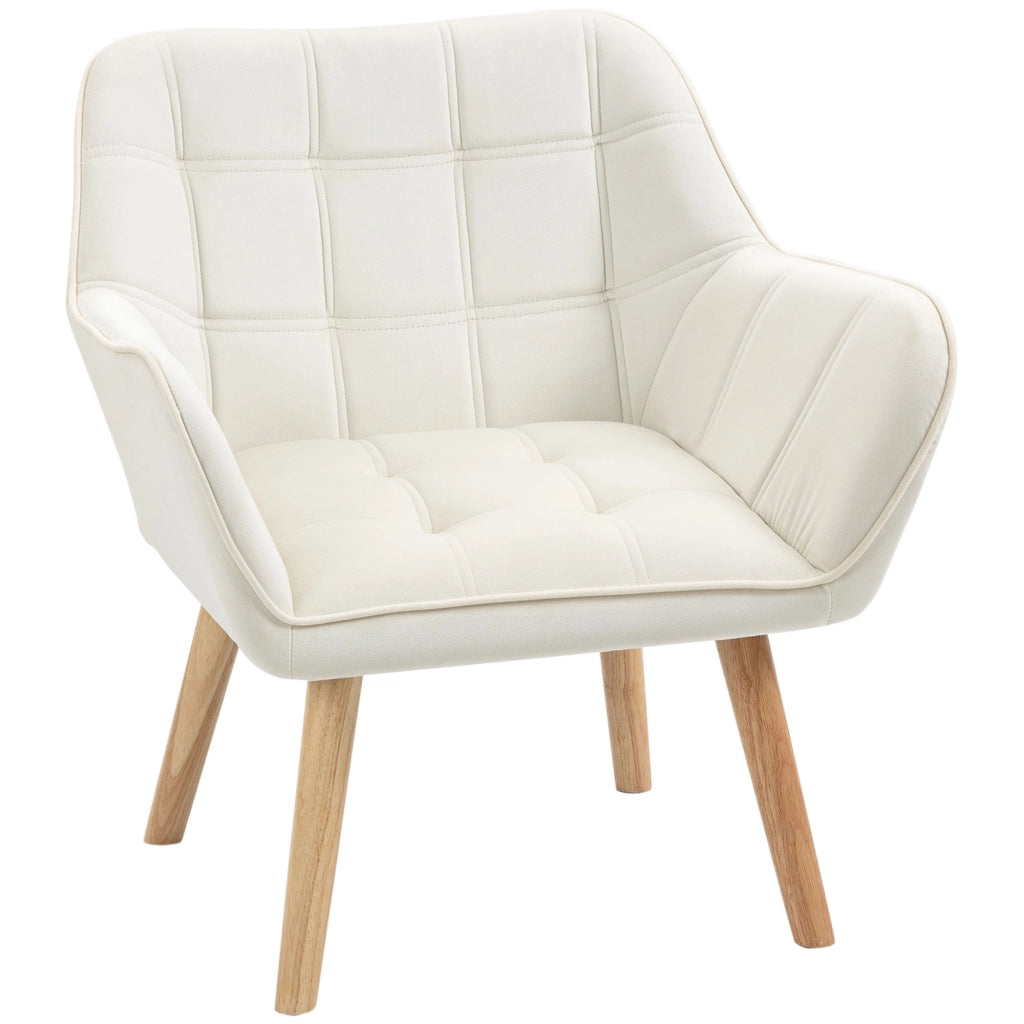 Poltrona Design Scandinava in Legno e Velluto Crema ¨C Zephmum ¨C 67x61.5x71cm