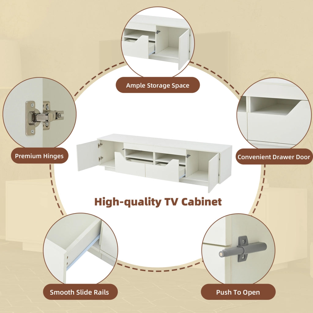 Mobile TV da terra 180x40x45 cm con LED; 2 cassetti e 2 ante; bianco