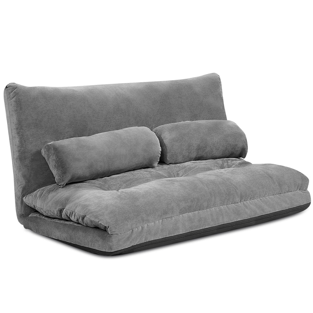 Divano da terra regolabile in 6 posizioni con 2 cuscini-Divano letto durevole e stabile con fodera in camoscio Grigio costway2