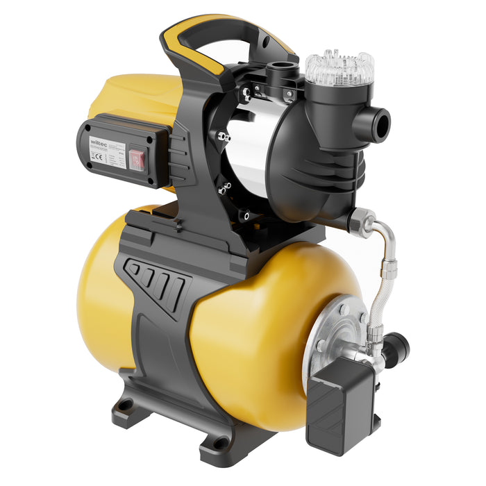 Autoclave con serbatoio uso domestico a membrana, 24 l, 1300 W, pompa per acqua automatica da 5000 l/h con pressostato e prefiltro, prevalenza 50 m, profondità di aspirazione di 8 m