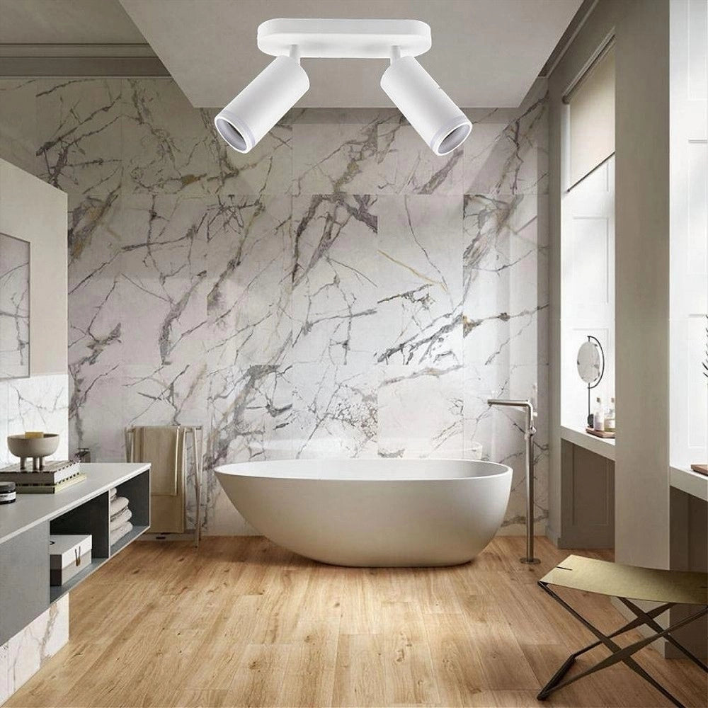 Trade Shop - Applique Plafoniera Orientabile Da Soffitto Parete 2 Diffusori Lampada Gu10 Ts-2 - Bianco