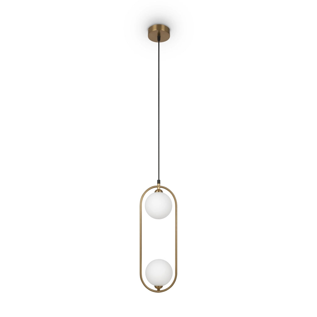 Lampada a sospensione Maytoni Ring ottone 2 luci sfere bianche