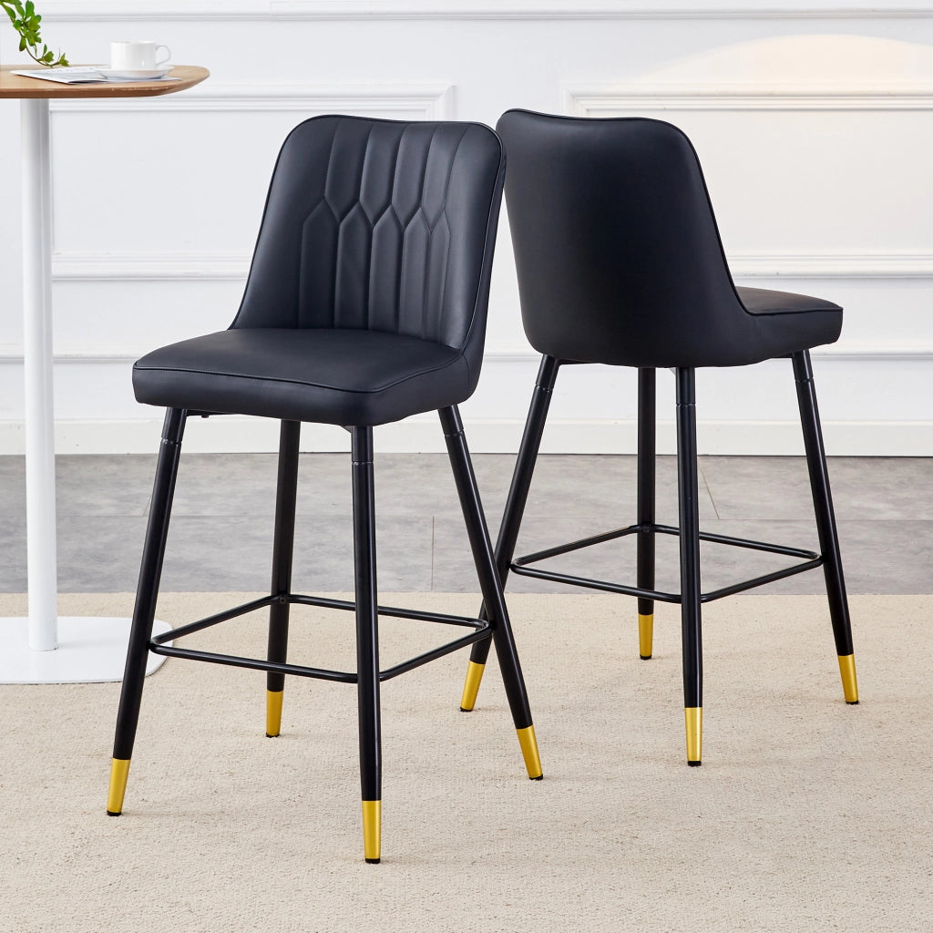 Set di 2 Sgabelli da Bar con Schienale e Poggiapiedi; per Isola Cucina e Bancone; Metallo e Similpelle; Nero