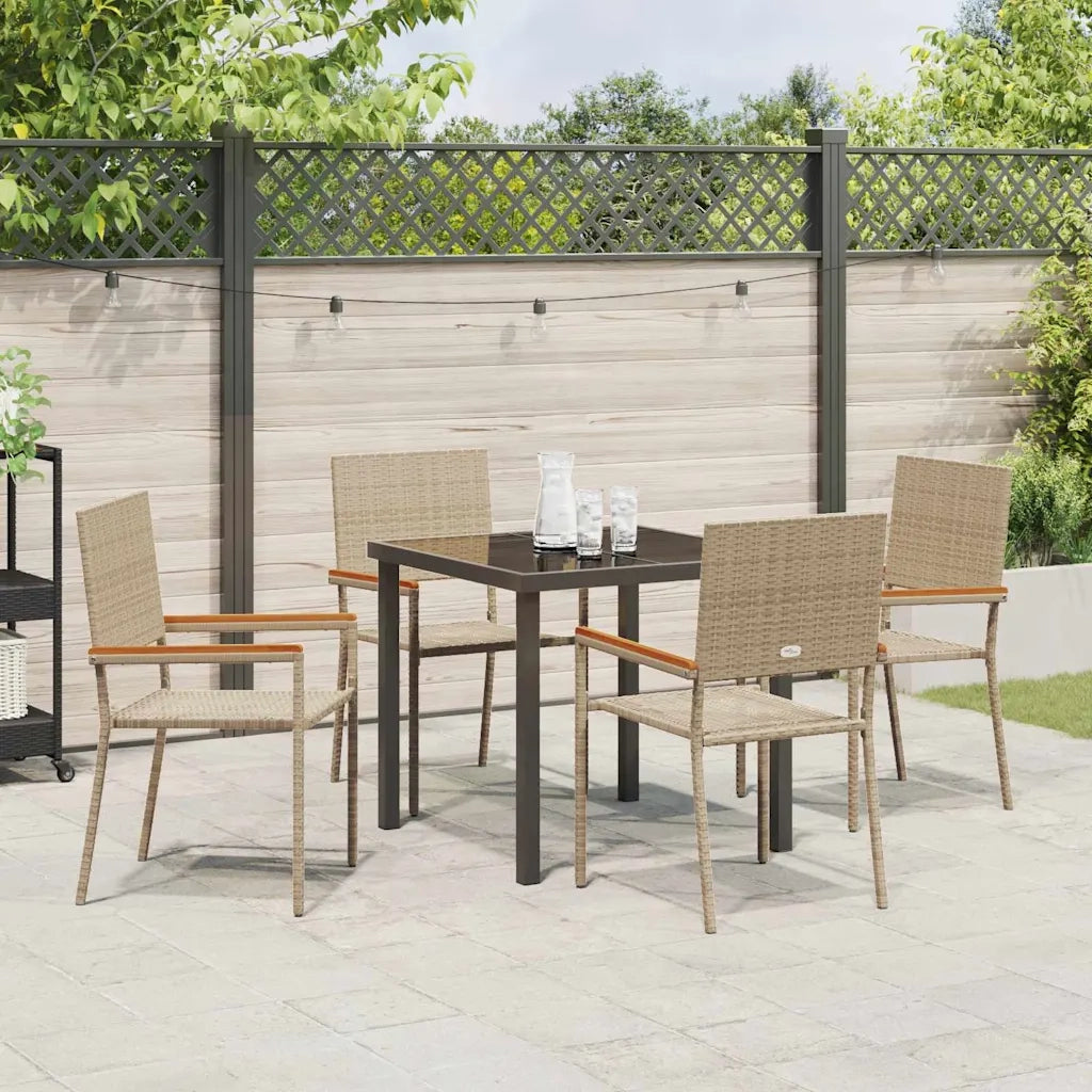 Set da Pranzo per Giardino con cuscino 5 pcs Beige polyrattan