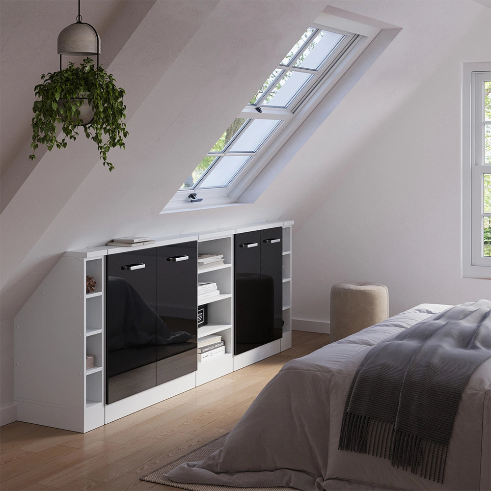 Set di mobili sottotetto Rion Nero lucido/Bianco Set di 5 Vicco