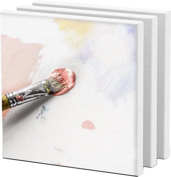 Set di telo per pittura 3 pezzi - Quadro rettangolare - 20x20cm - Tela per dipinto - Acrilico - Olio - Utilizzo professionale - Bianco
