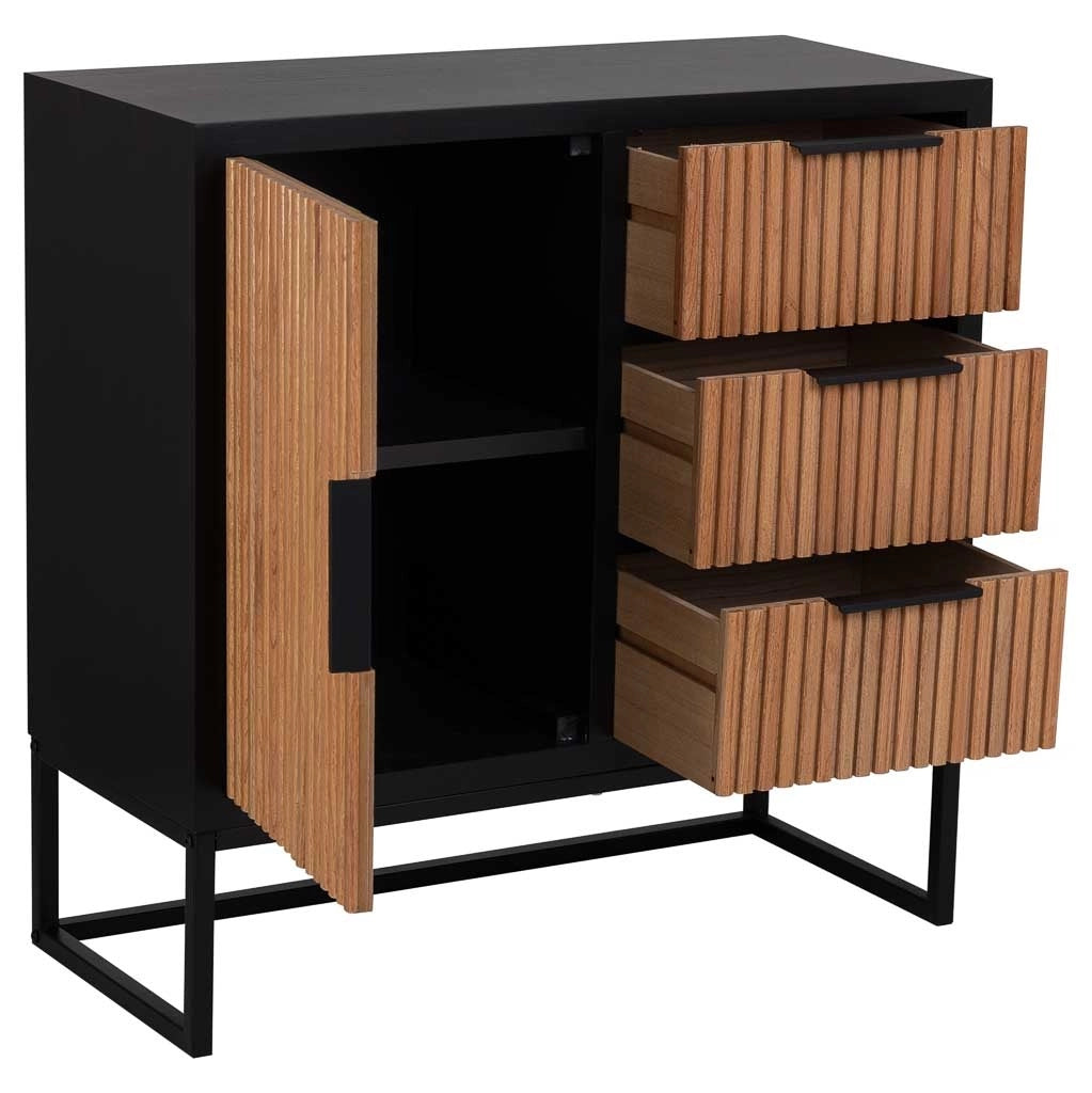 Credenza con 1 anta e 3 cassetti in legno e metallo 80x34x80h cm