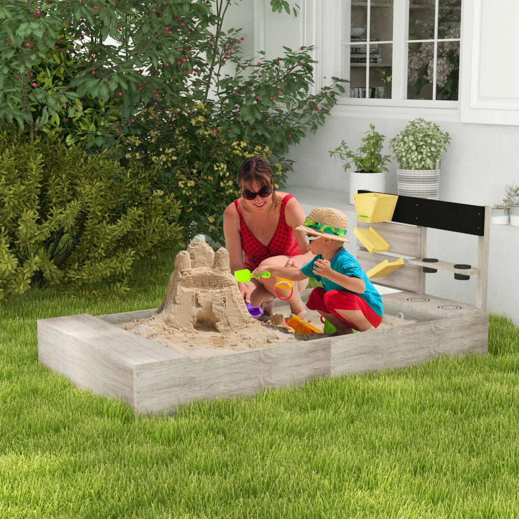 Sandbox con Stazione Acqua e Fioriere ¨C zephmum ¨C Legno Massello, Grigio, 154x80x60cm