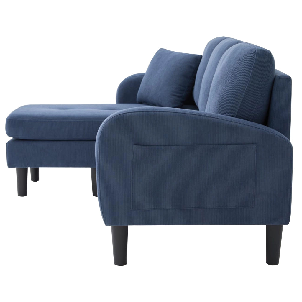 Divano Angolare con Chaise Longue 3 Posti ¨C MINIMAL ¨C Tessuto a Coste, Gambe in Plastica, 166x118x77 cm