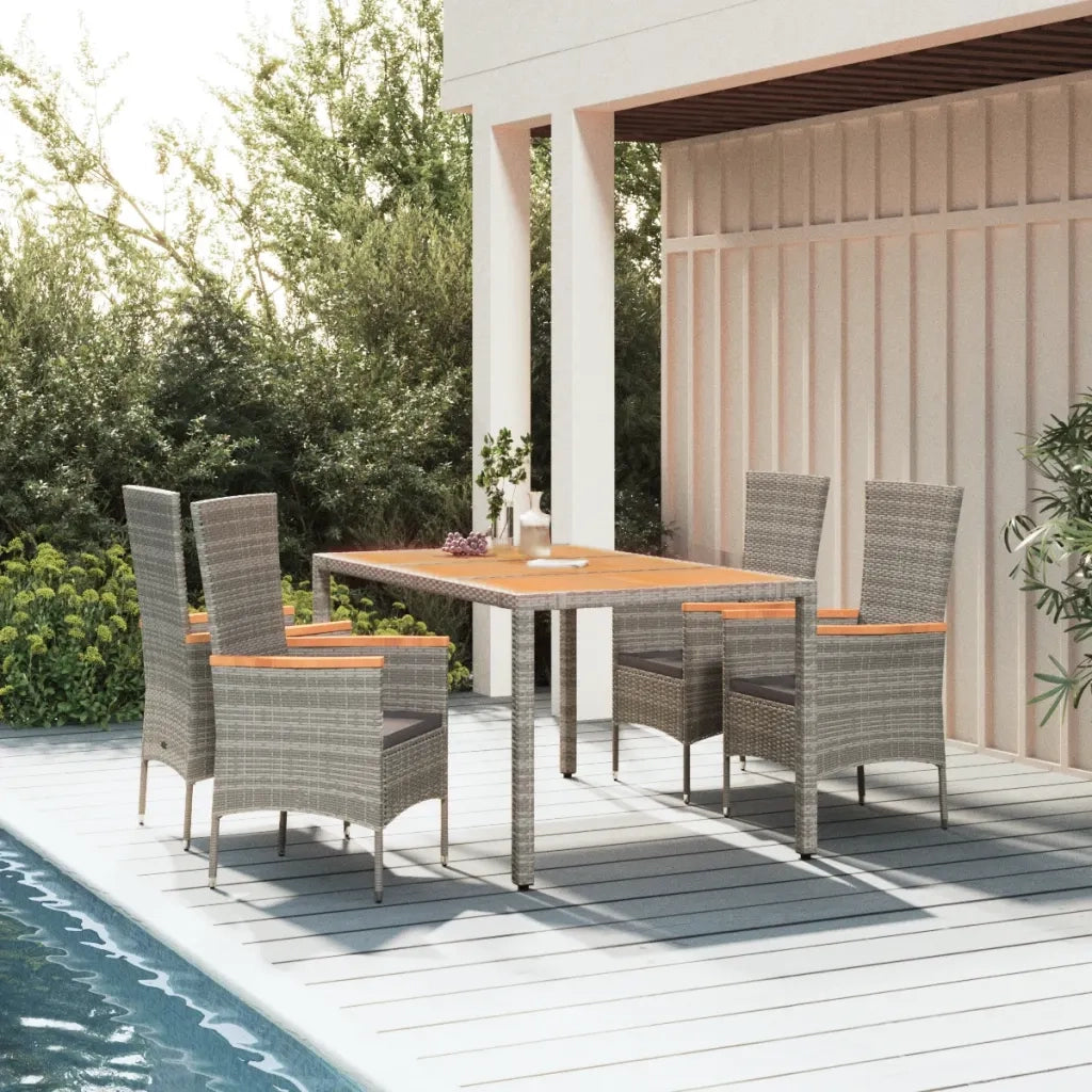 Set da Pranzo da Giardino 5 pz con Cuscini in Polyrattan Grigiocod mxl 100370
