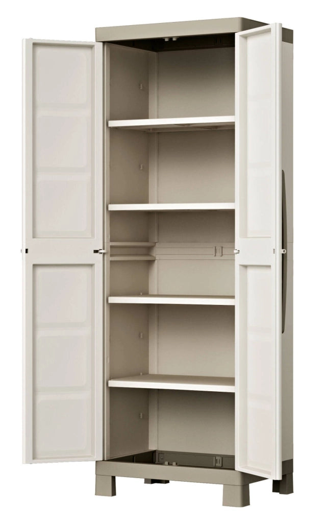 Armadio da esterno Strathmore, Mobile outdoor, Mobiletto giardino multiuso, Contenitore per balcone o garage, Made in Italy, 65x45 h182 cm, Sabbia