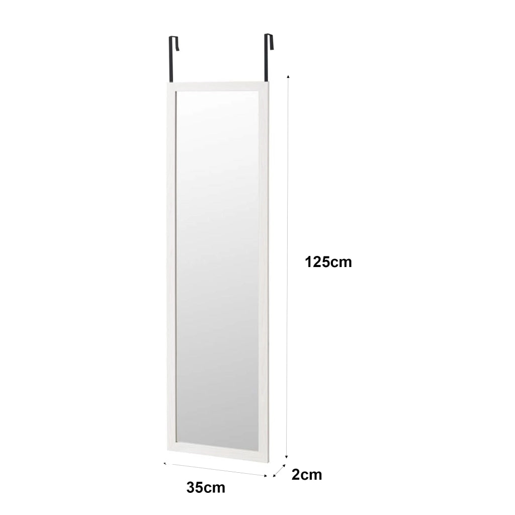 Specchio per porta bianco 125x35 cm - Cornice in MDF, leggero e facile da appendere, stile nordico
