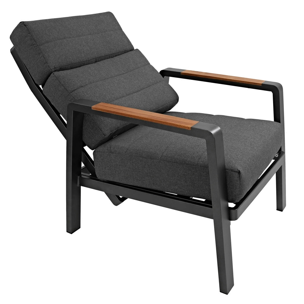Set Giardino Alluminio 5 Posti Divano Poltrone Reclinabili Tavolo Braciere