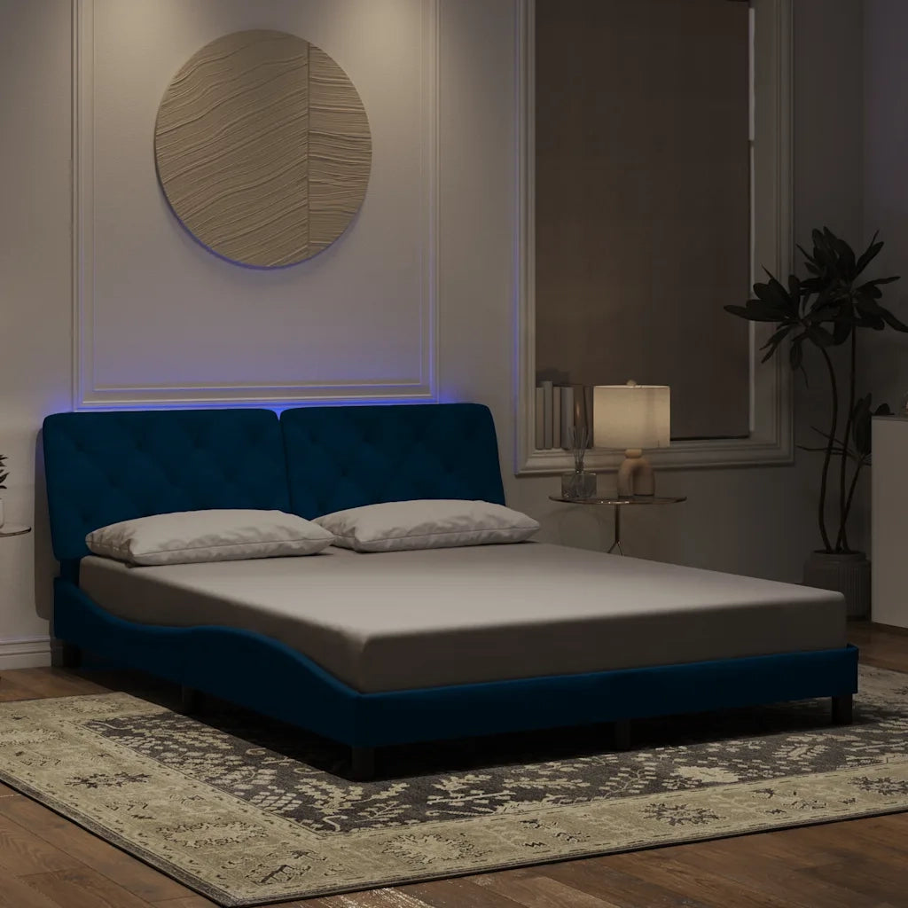Giroletto con LED senza Materasso Blu 160x200 cm in Velluto 3213865