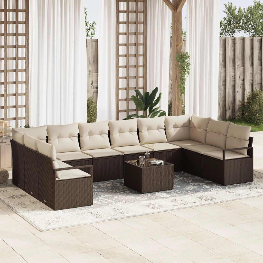 Set Divano da Giardino 10 Pezzi con Cuscini Grigio Rattan Policarbonato