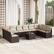 Set Divano da Giardino 10 Pezzi con Cuscini Grigio Rattan Policarbonato