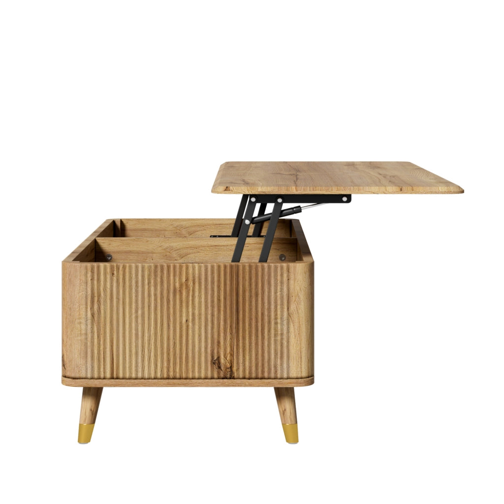 Tavolino da caffè sollevabile con vano contenitore 97x52x56;5 cm MDF e legno naturale