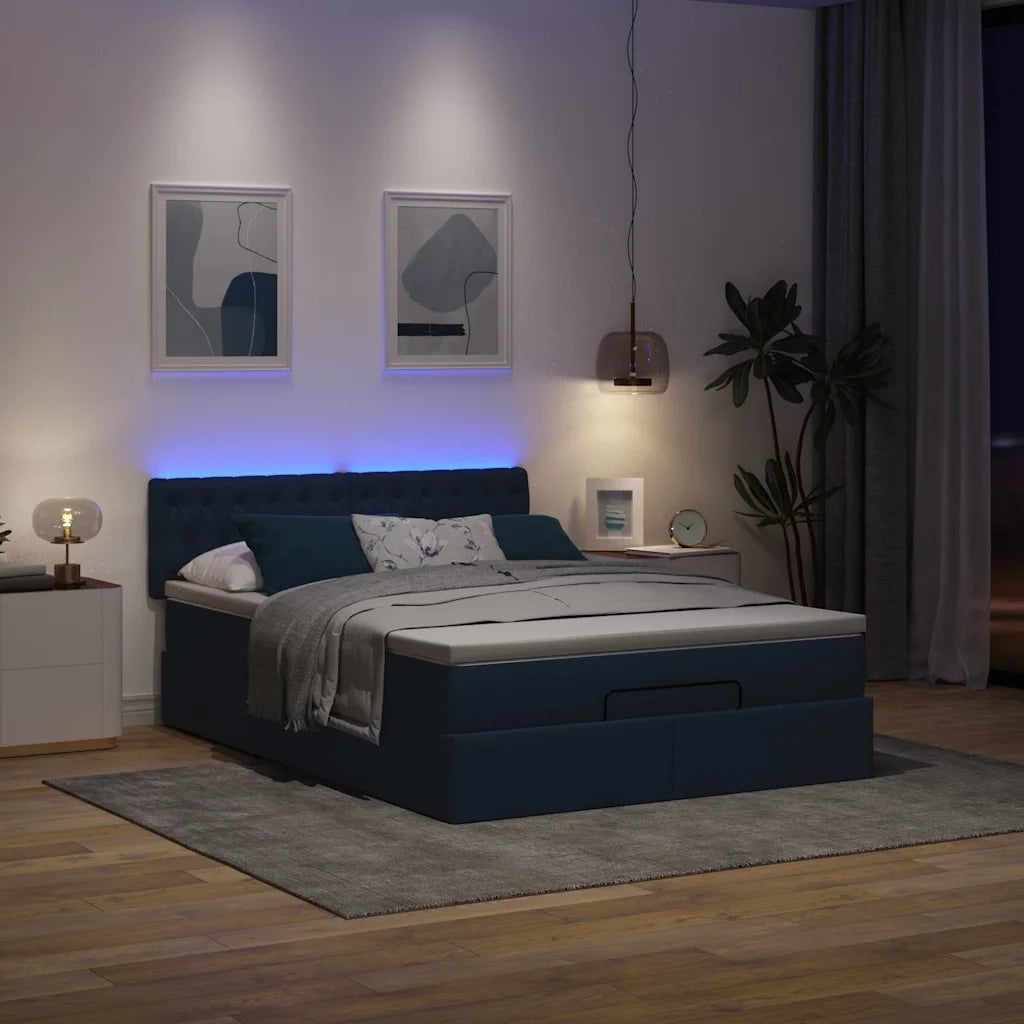 Struttura Letto Pouf con Materasso Blu 140x200cm in Tessuto