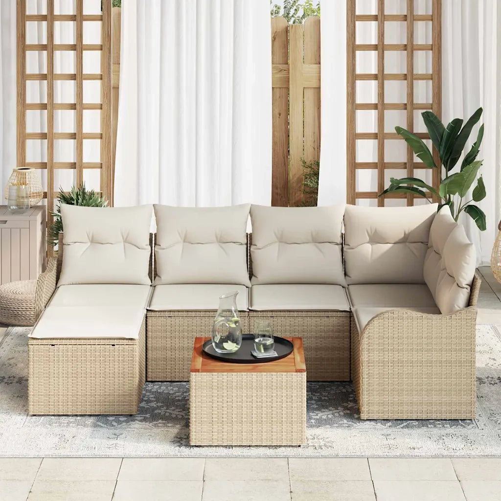 Set Divano da Giardino 7 pcs Beige e Crema polyrattan