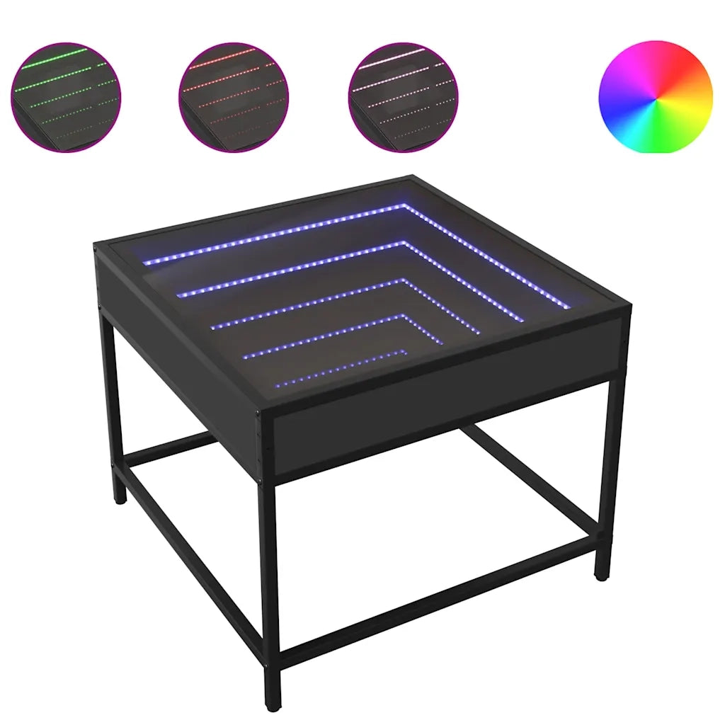 Tavolino da salotto | Tavolino da caff¨¨ | Tavolino da Soggiorno con LED Infinity Nero 50x50x41 cm