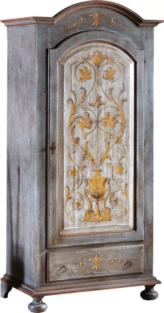 Armadio 1 porta legno shabby azzurro cenere decorato 96x56x196 (1419) - Mobili 2G