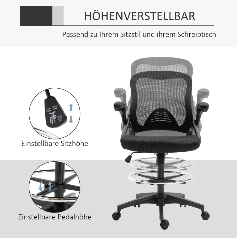 Sedia da ufficio con poggiapiedi, regolabile, nera