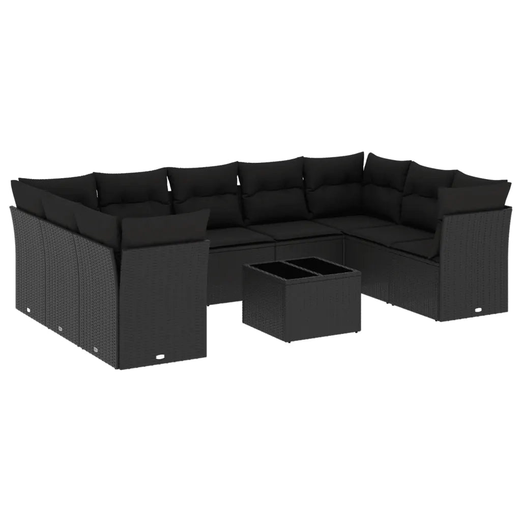 Set Divani da Giardino 10pz con Cuscini in Polyrattan Nero