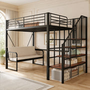 DESMIU Letto a castello 140 × 200 cm 3 posti con divano sfoderabile, scala contenitore, senza materasso, in metallo, nero