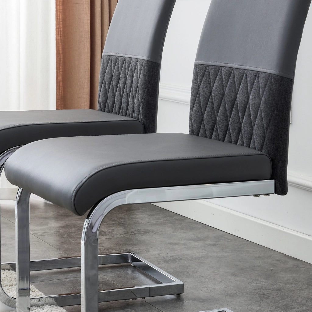 Sedia da pranzo moderna ergonomica con schienale in PU e lino; struttura in metallo grigio