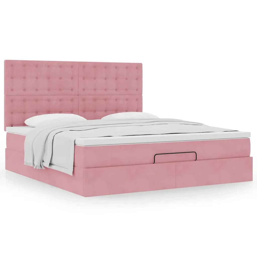 Struttura Letto Pouf con Materassi Rosa 180x200 cm Velluto 3313636