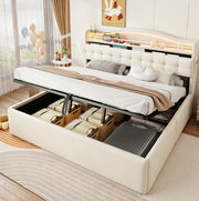 Letto imbottito 180x200 cm con contenitore idraulico e LED