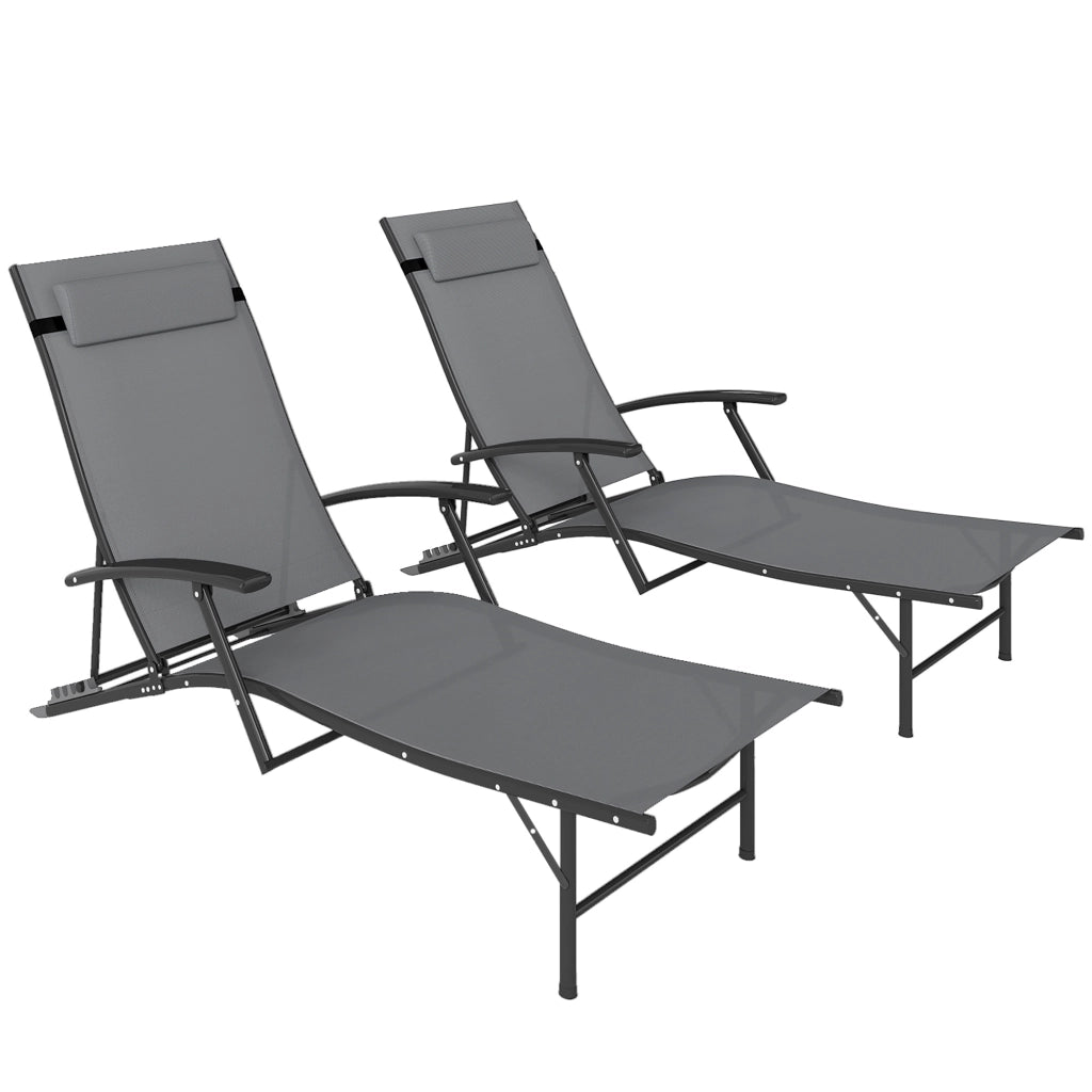 Sdraio da Giardino Pieghevoli 2 Pezzi con Cuscino e Schienale Regolabile ¨C Minimal ¨C Grigio